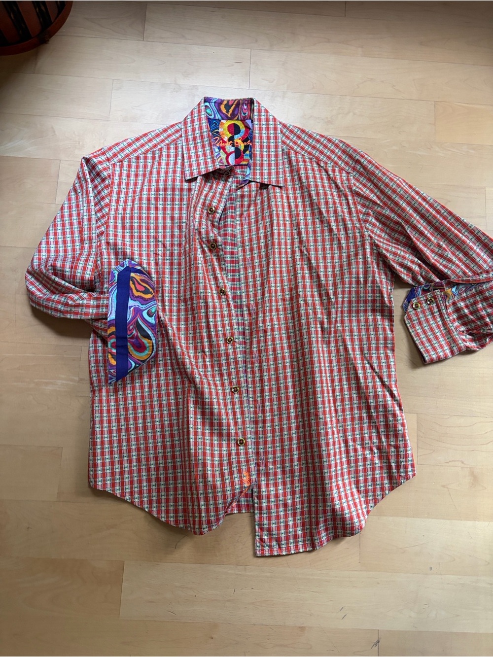 Men's Robert graham red Check Long-Sleeve Shirt with Contrasting CollarCuffs
